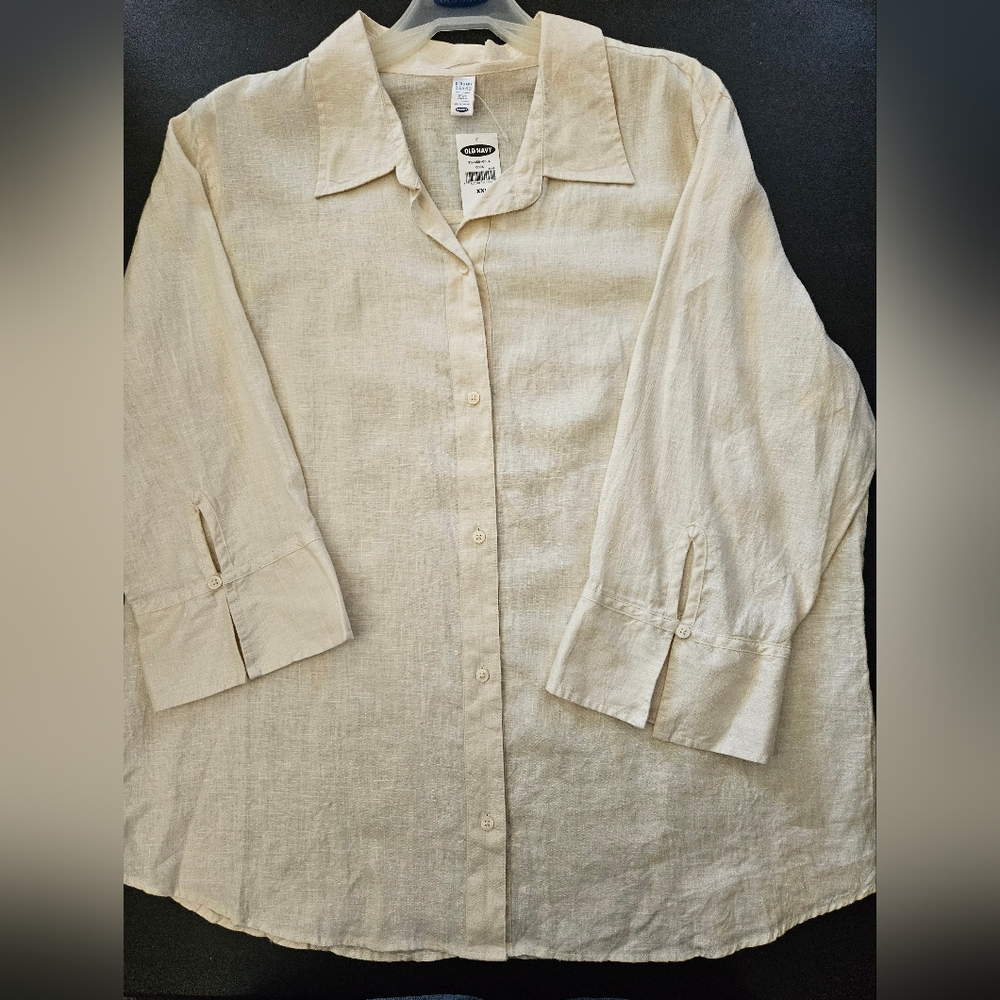 NWT - Vintage 100% Linen Old Navy Button Down Light Tan Shirt - Size XXL